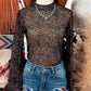 Western Rodeo Mock Neck Long Sleeve Mesh Top