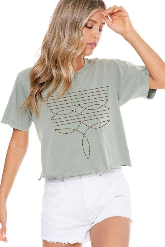 Cowboy Boots Toe Stitch Graphic Crop Tee