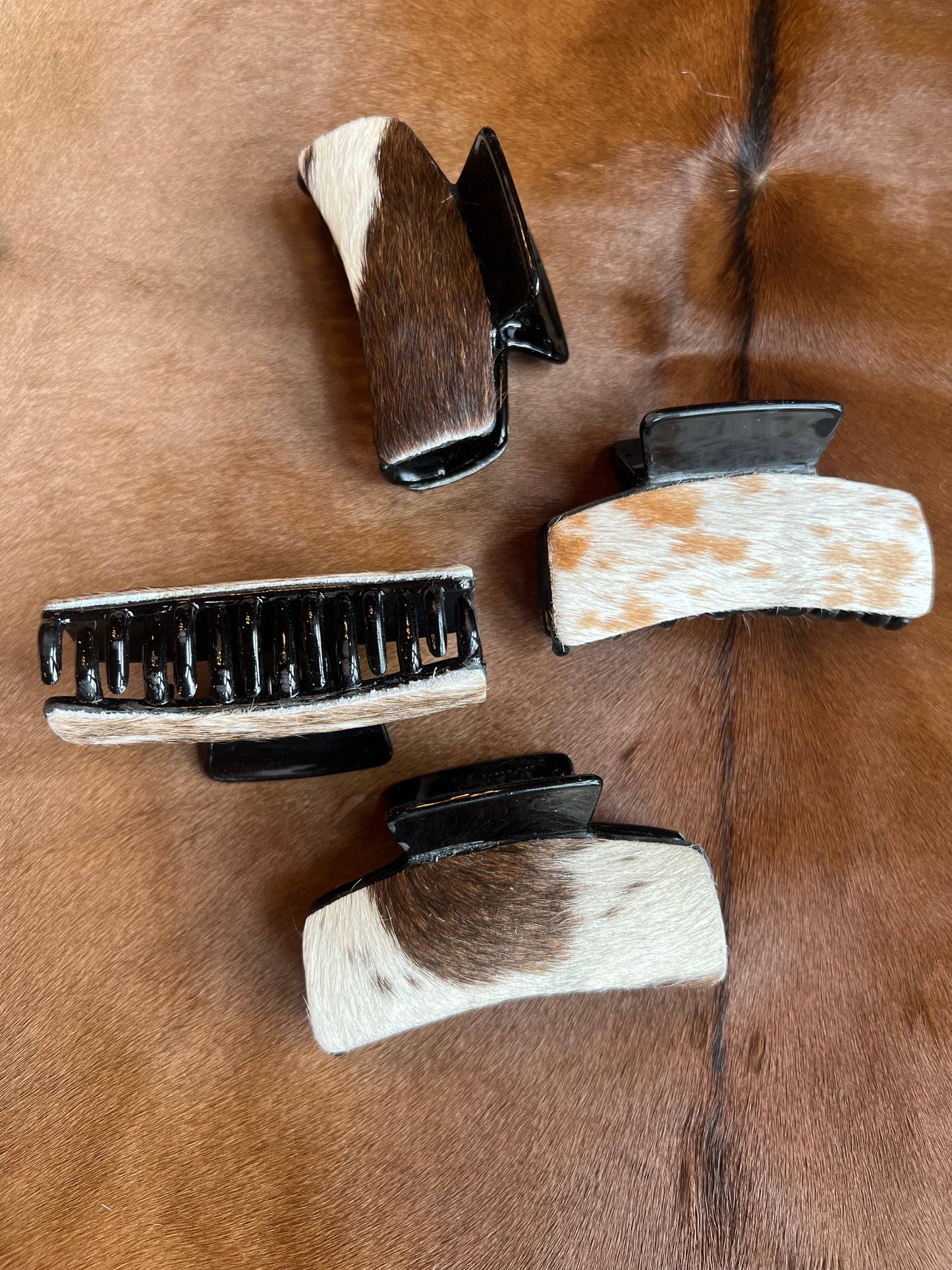 Real Cowhide Claw Hair Clip - Western Inspired Glossy Clip