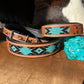 Western Leather Turquoise Black Beaded Bling Dog Collar