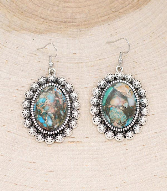 Multi Color Stone Concho Earrings