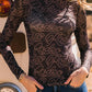 Western Rodeo Mock Neck Long Sleeve Mesh Top