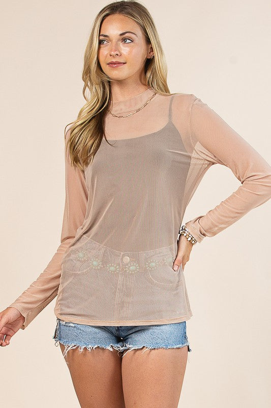 Solid Long Sleeve Mesh Top (Three Colors)