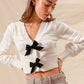 Contrast Bow Front Sweater Cardigan