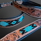 Western Leather Turquoise Black Beaded Bling Dog Collar