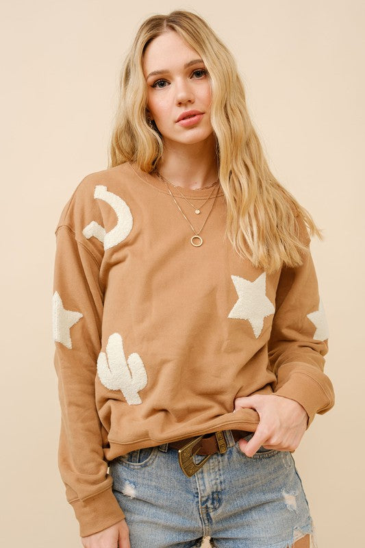 Tan Western Patch Sweatshirt