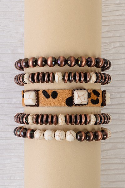 White Turquoise Animal Print Stacked Bracelets