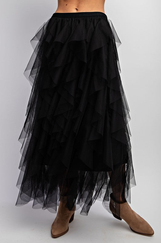 CASCADING TULLE MESH LAYERED MAX SKIRT