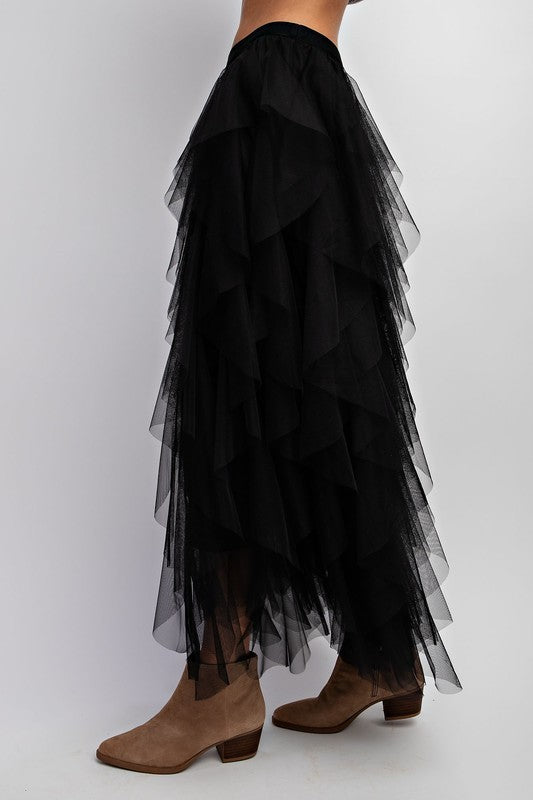 CASCADING TULLE MESH LAYERED MAX SKIRT