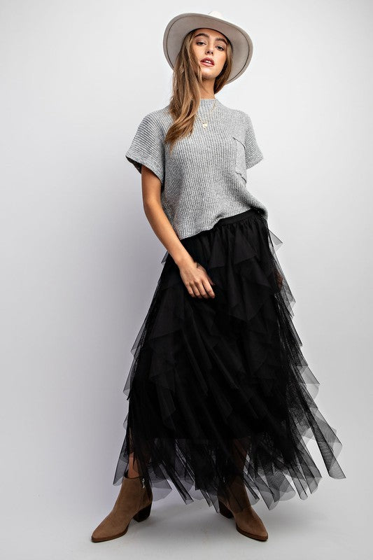 CASCADING TULLE MESH LAYERED MAX SKIRT