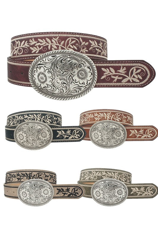 Metal Oval Flower Buckle Belt