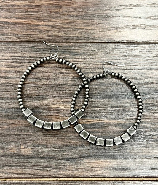 Handmade Square Navajo Bead Hoop Earrings