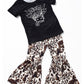 Girls Black Highland Cow Bell Bottom Pants Set