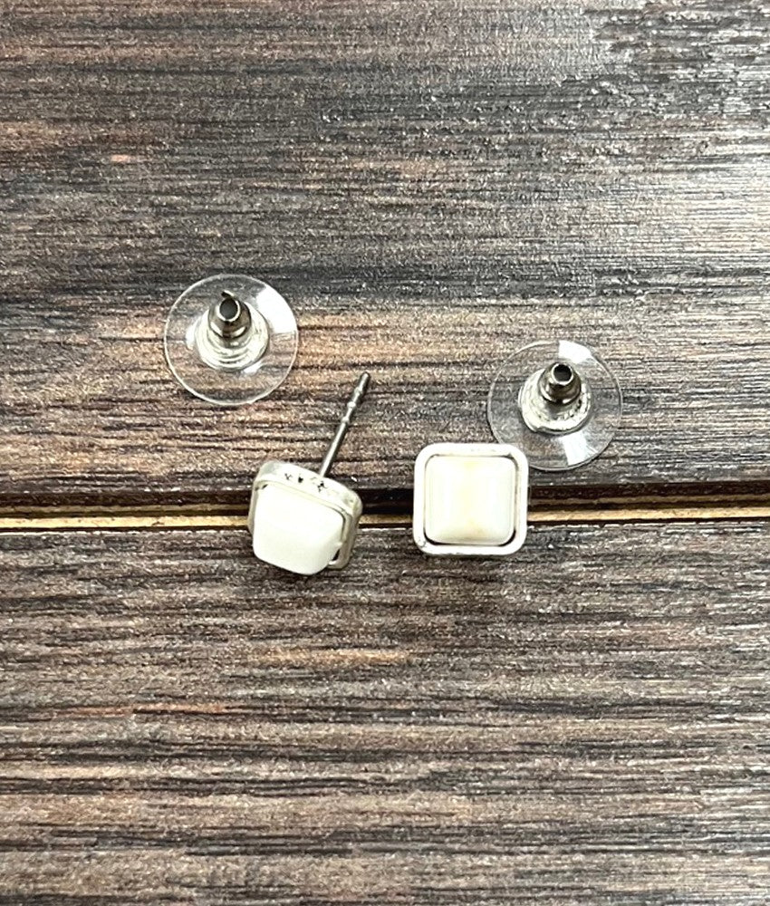 Square White Turquoise Stud Earrings