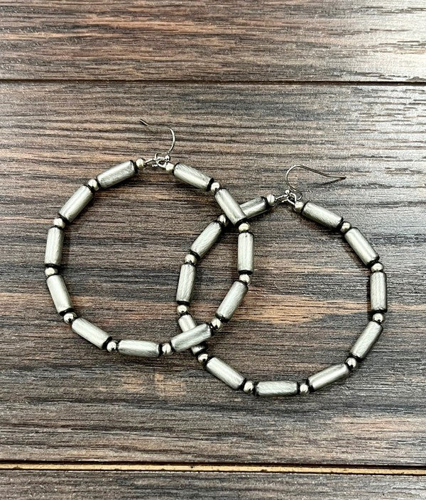 Handmade Cylindrical Navajo Bead Hoop Earrings