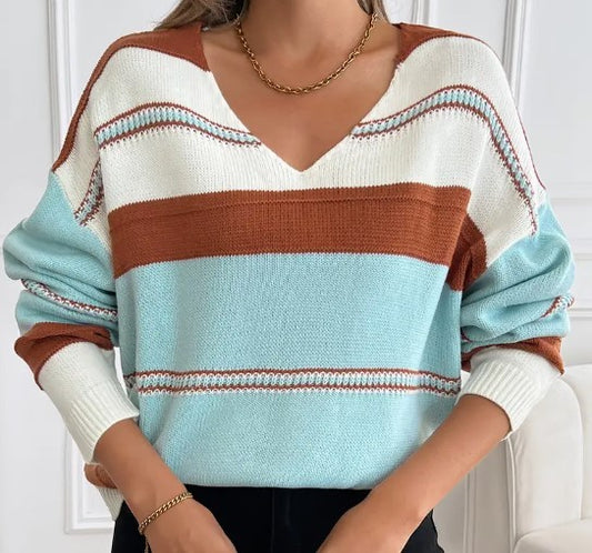 V Neck Color Block Sweater