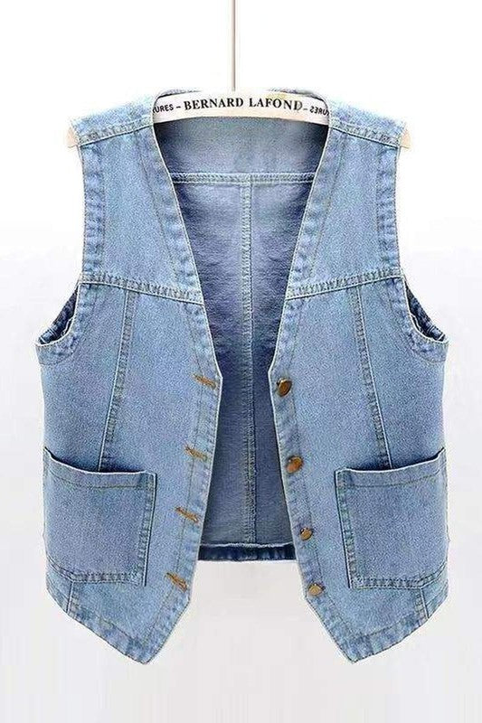 Mid Wash Large Pocket Denim Vest