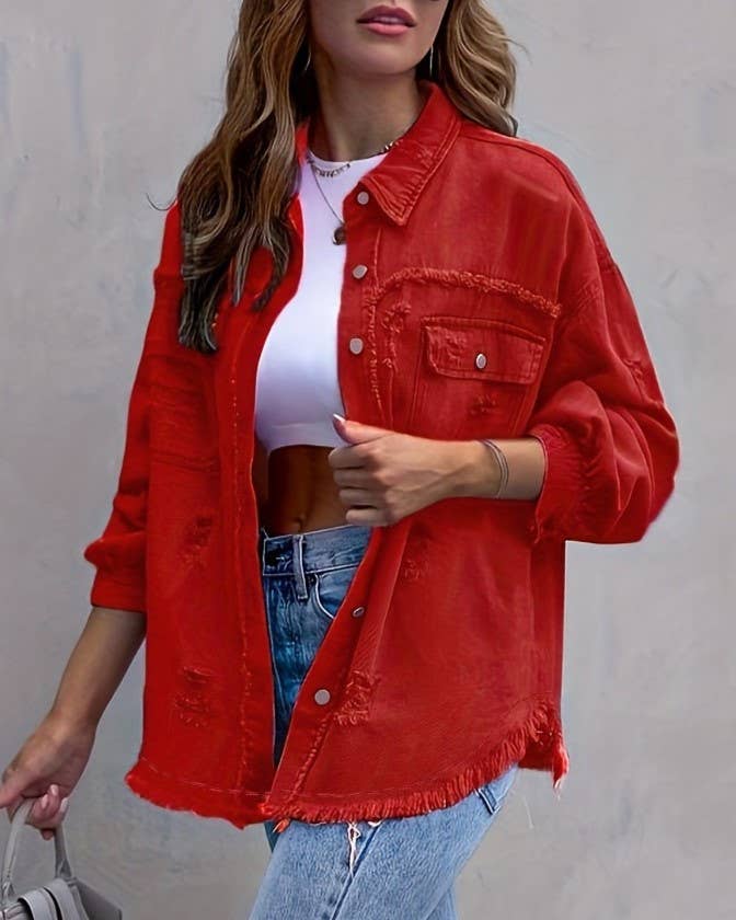 Ripped Long-Sleeved Denim Jackets (Multiple Colors)