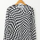 Black Checkered Pattern Mesh Mock Neck Long Sleeve Top