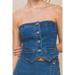 Denim Strapless Button-Up Crop Top