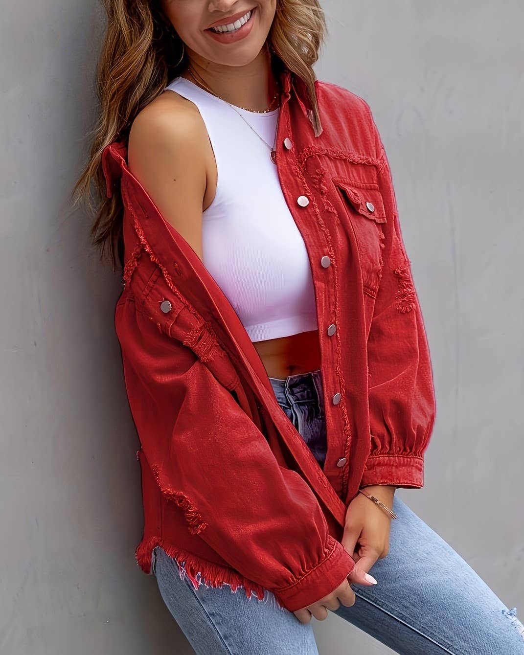 Ripped Long-Sleeved Denim Jackets (Multiple Colors)