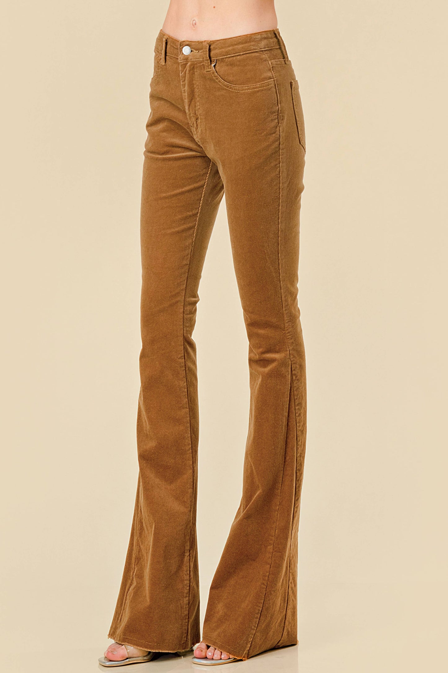 CAMEL CORD FLARES W/DISTRESSED HEM (BOOTCUT)