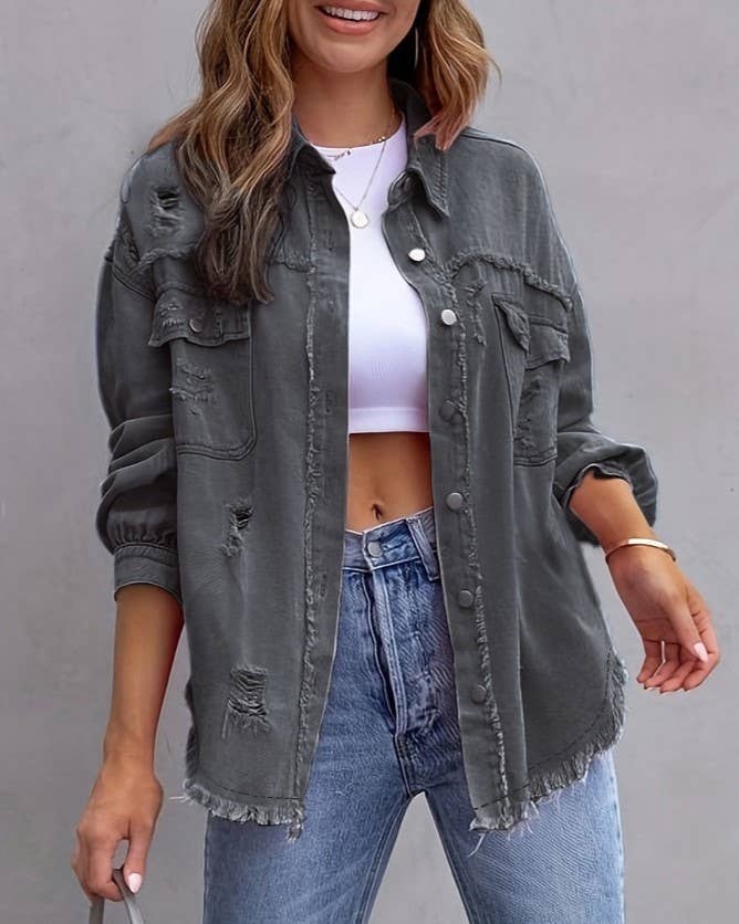 Ripped Long-Sleeved Denim Jackets (Multiple Colors)