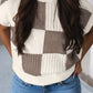 Checkered Color Block Crew Neck Short Sleeve Sweater (Two Colors)