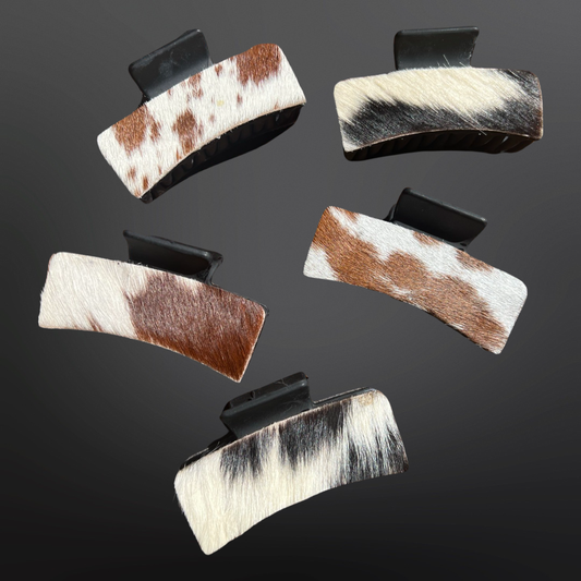 Real Cowhide Claw Hair Clip Western Inspired Matte Black