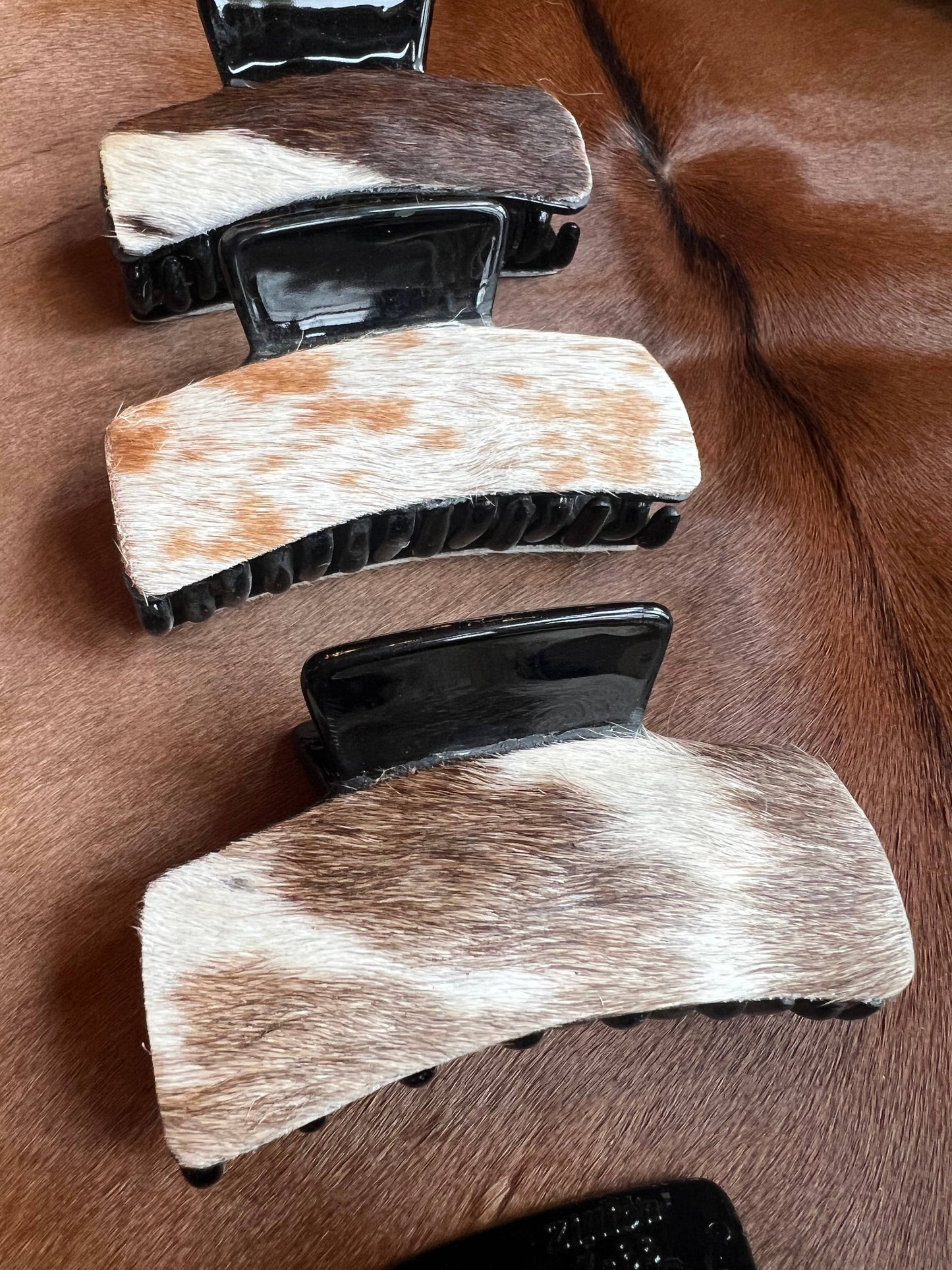 Real Cowhide Claw Hair Clip - Western Inspired Glossy Clip