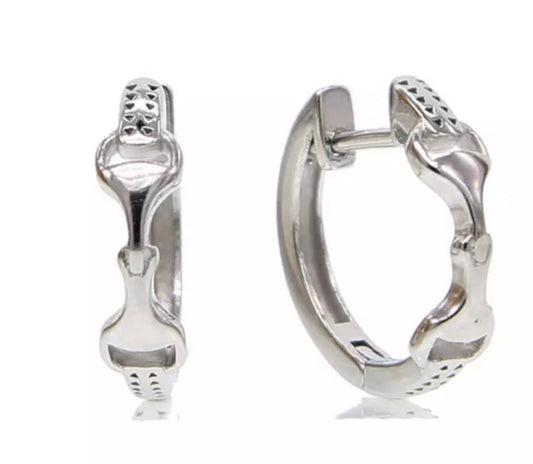 Sterling Silver Horse Lovers Snaffle Bit Hoop Earrings: Silver