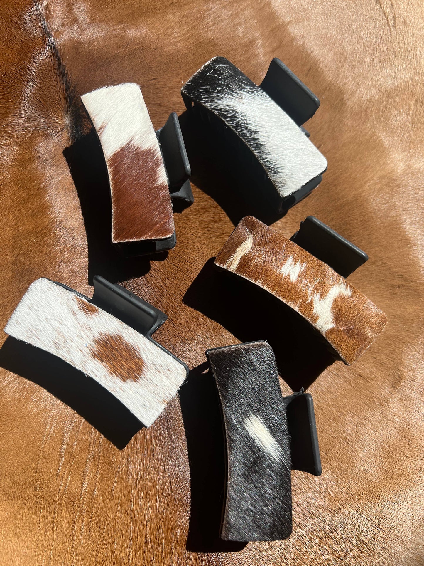 Real Cowhide Claw Hair Clip Western Inspired Matte Black