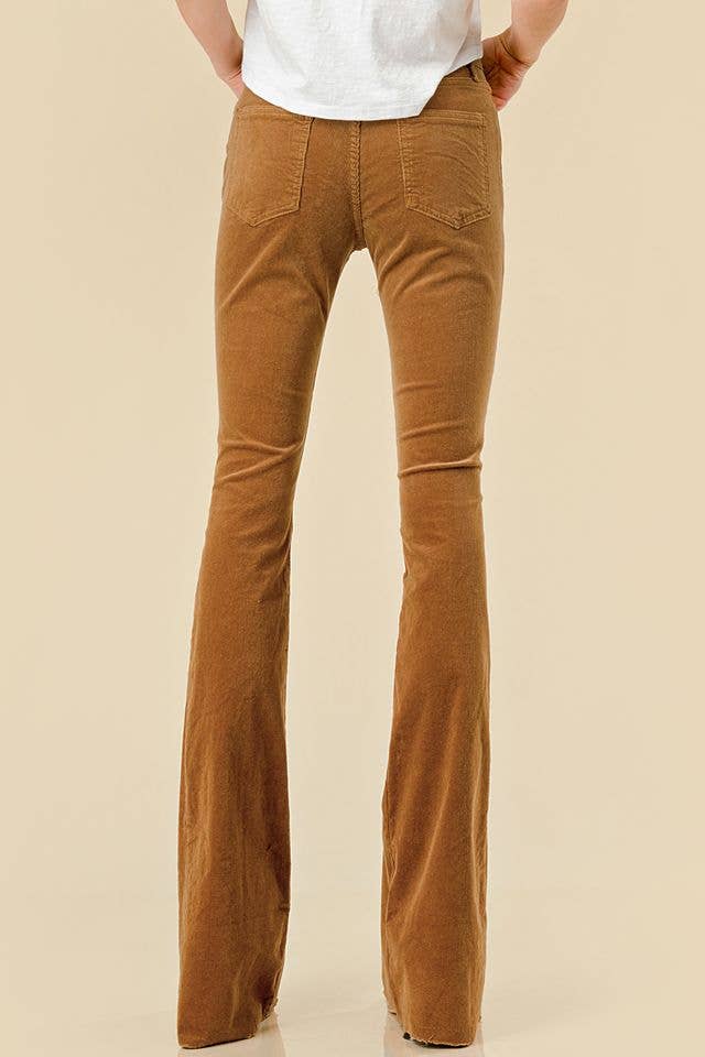 CAMEL CORD FLARES W/DISTRESSED HEM (BOOTCUT)