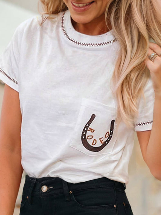 RODEO Horseshoe Embroidered Patch Pocket T Shirt