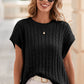 Crew Neck Cable Knit Short Sleeve Sweater (Two Colors)