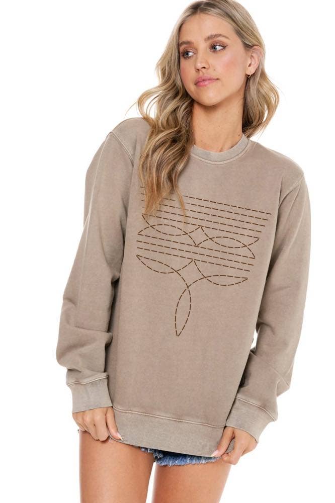 Cowboy Boots Toe Stitch Graphic L/S Washed Sweatshirt