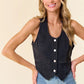 Black Button-Down Light Weight Denim Vest - Medium