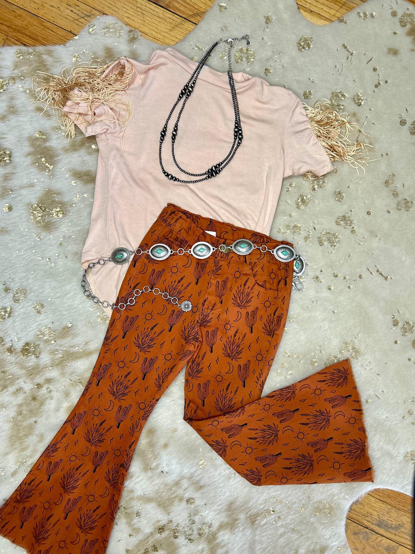 Sunset Country Printed Bootcut Denim Flares