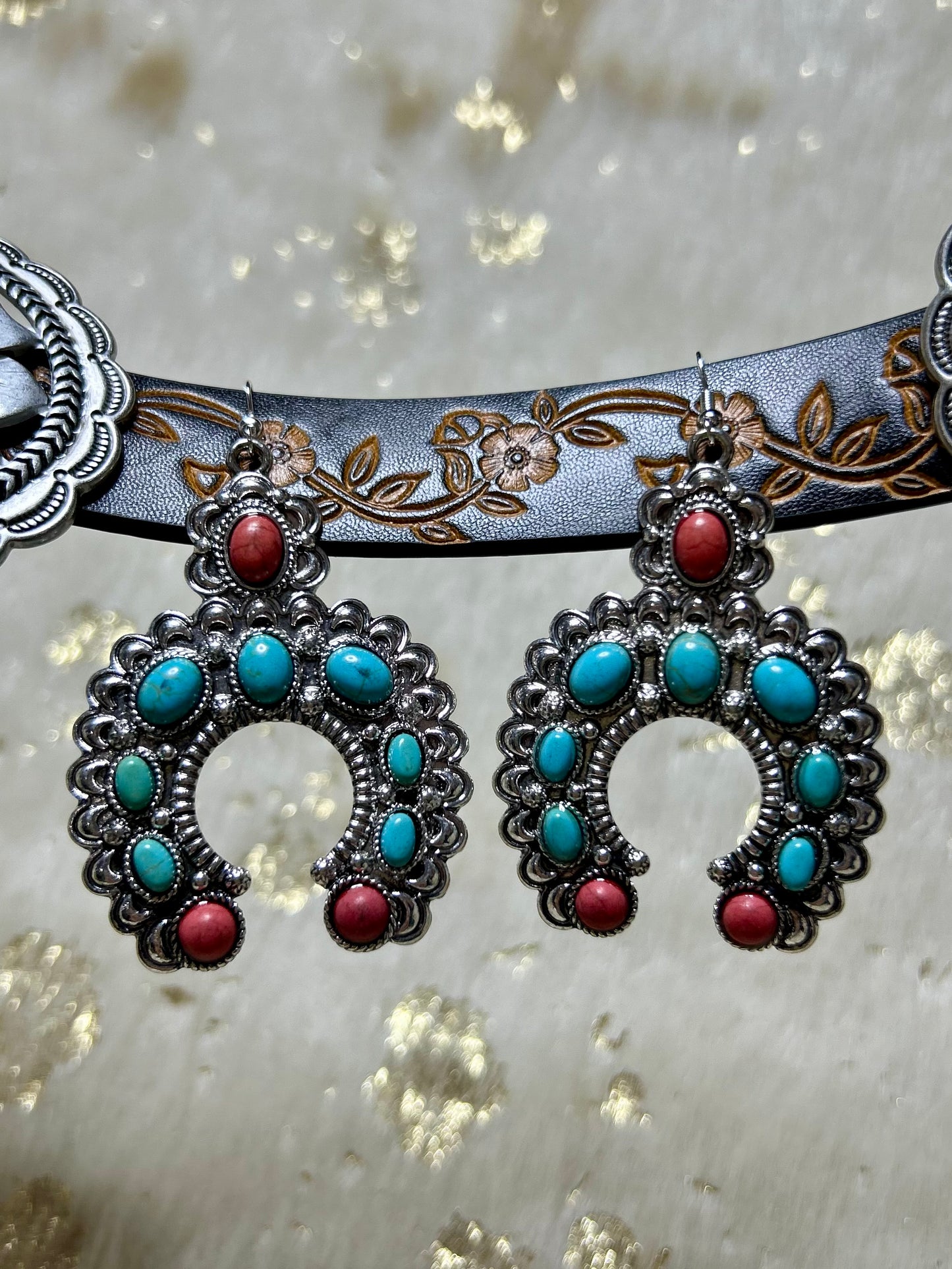 Turquoise & Red Stone Squash Earrings