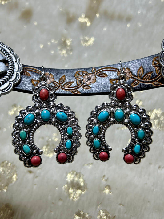 Turquoise & Red Stone Squash Earrings