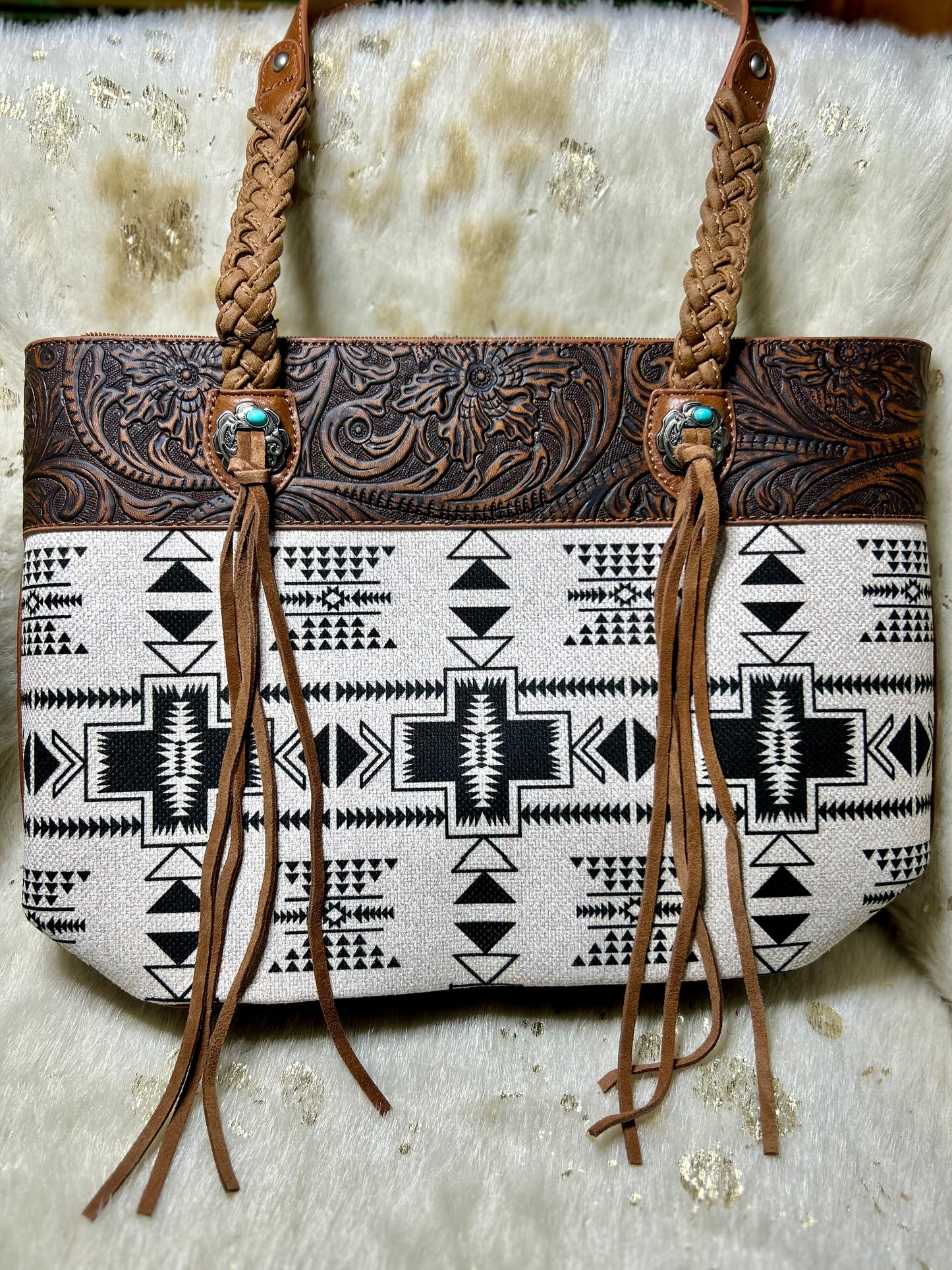 Montana West Braided Strap Aztec Tote Bag