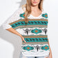 Aztec Cow Skull Knit V-Neck