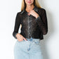 Long Sleeve Rhinestone Mesh Cropped Blouse