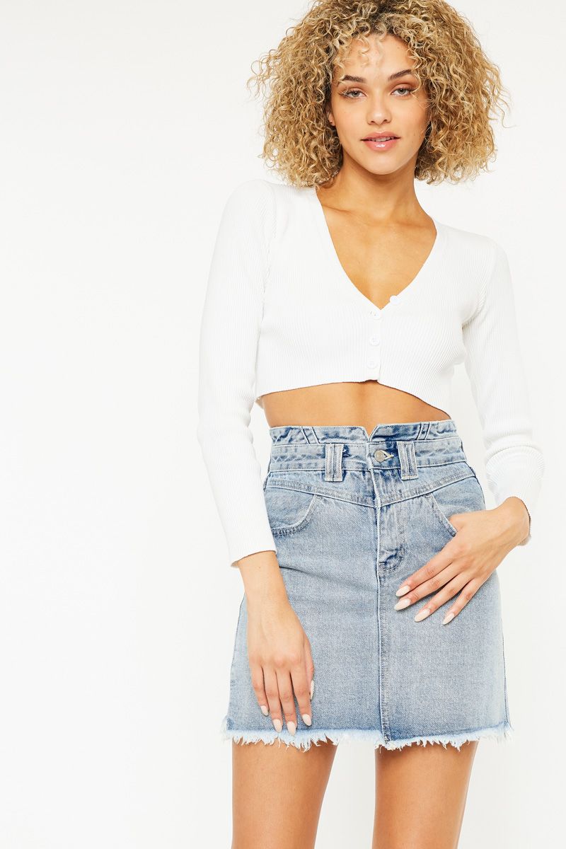 High Rise Frayed Hem Skirt