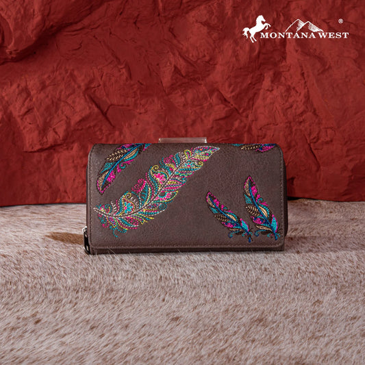 MONTANA WEST FEATHER EMBROIDERED WALLET