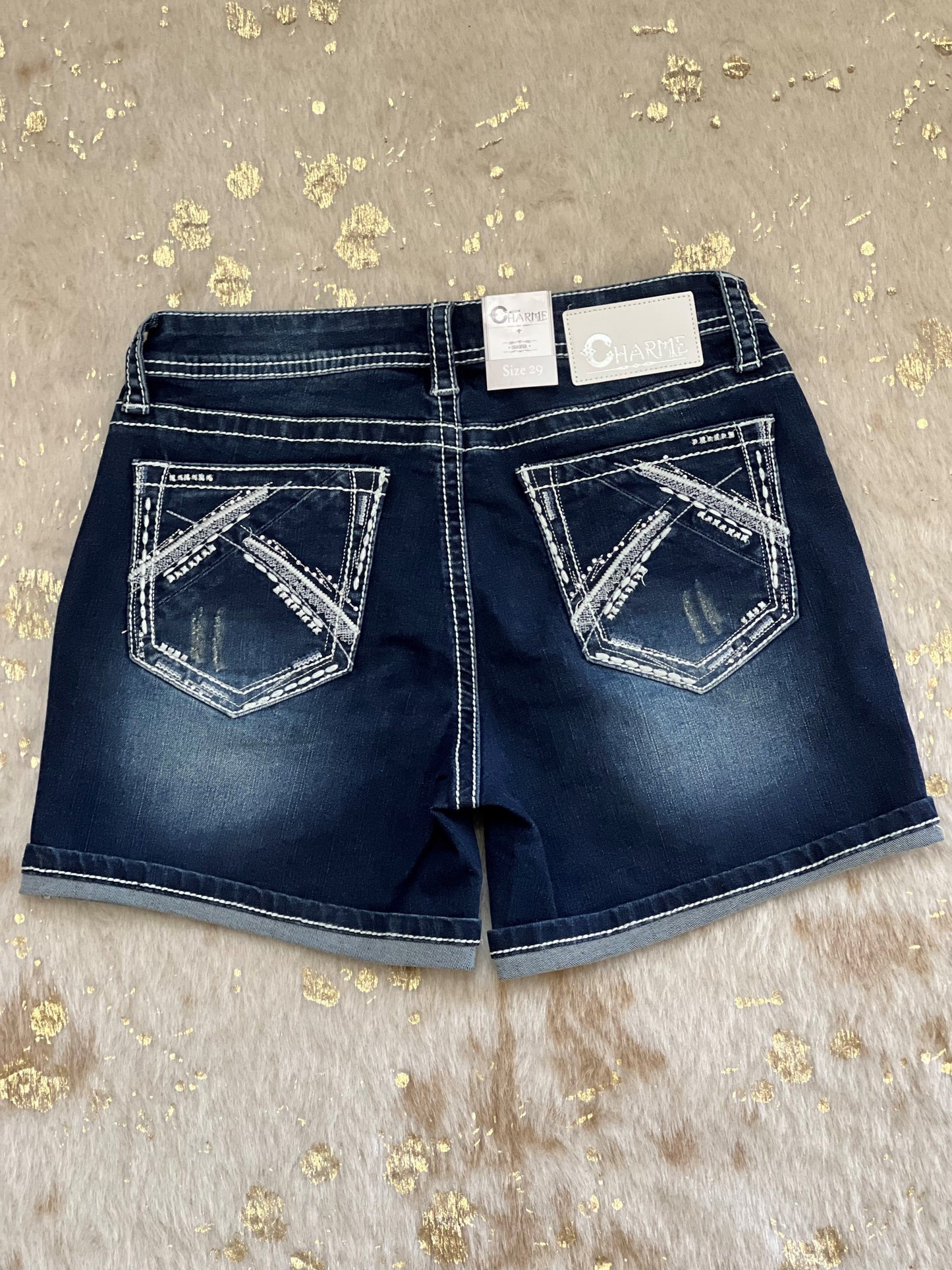 Womens Rhinestone Pocket Shorts