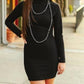 Black Ribbed Turtle Neck Long Sleeve Dress