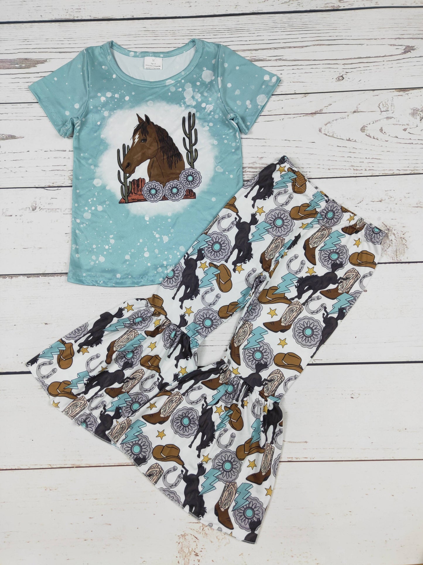 Kids Girls Horse Cactus Printed Set