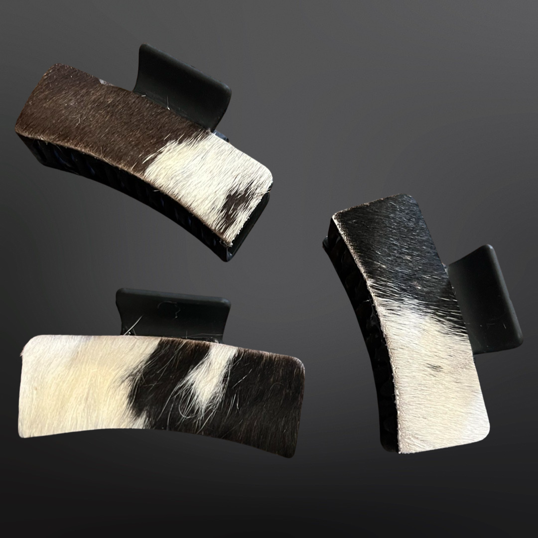 Real Cowhide Claw Hair Clip Western Inspired Matte Black