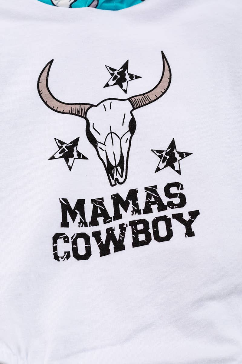 Mama Cowboy W/ Teal Sleeves & Hooded Onesie